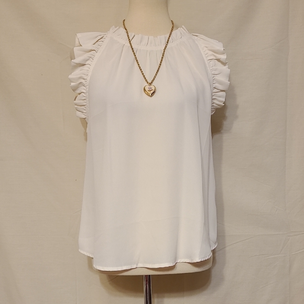 The Workshop Elegant Cream Ruffle Sleeveless Top